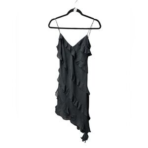 Abercrombie & Fitch Black Ruffled Asymmetric Slip Dress